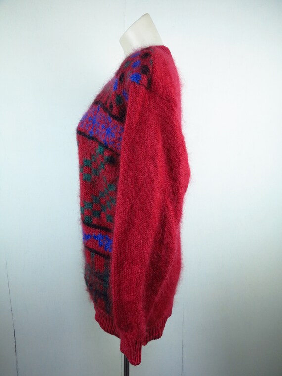 Red Abstract Pattern Cardigan / Vintage Mohair Wo… - image 6