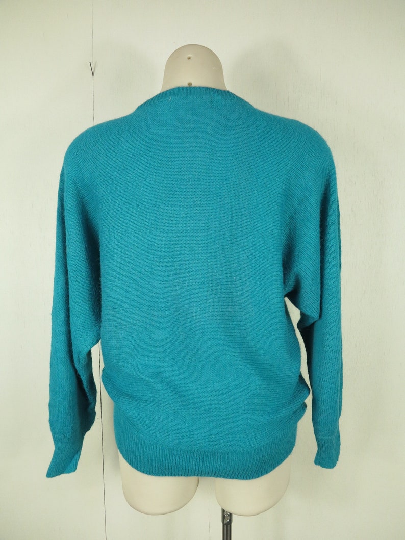 Embellished 80s Jumper / Embroidered Vintage Pullover / Turquoise