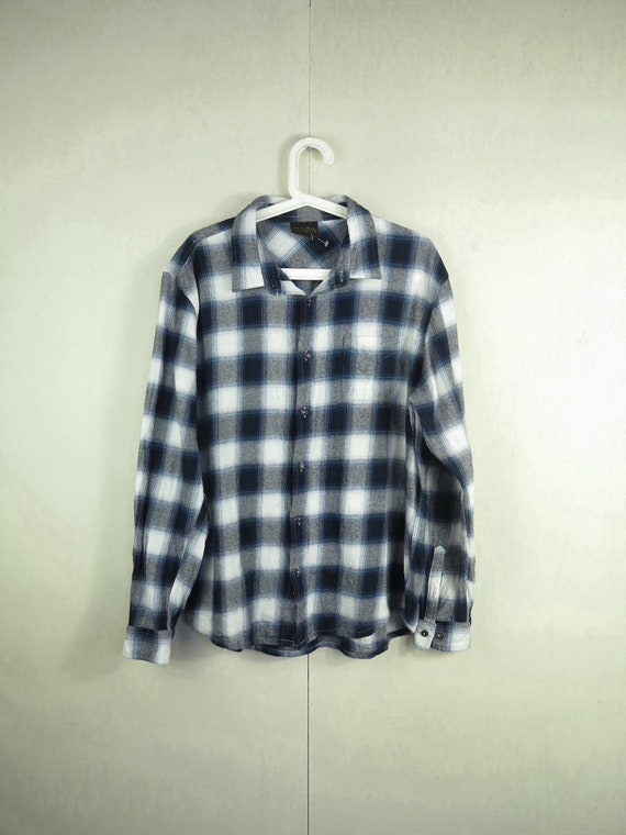 Vintage Plaid Flannelette, Unisex Flannel Shirt, Mens Grunge Shirt
