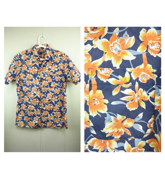 Buy Blue Hawaiian Shirt / Mens Tropical Print Shirt / Vintage 