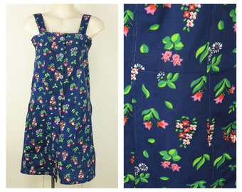 60s Beach Dress / Vintage Summer Dress / Short Navy Blue Floral Dress / Floral A Line / Bohemian / Festival / Boho / Hippie / medium / small