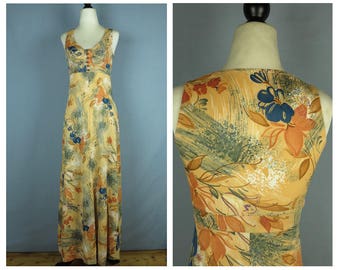 Light Vintage Maxi Dress / Long Floral Summer Dress / Floral Print / Cocktail Party Dress / Light Summer Evening Wear / small