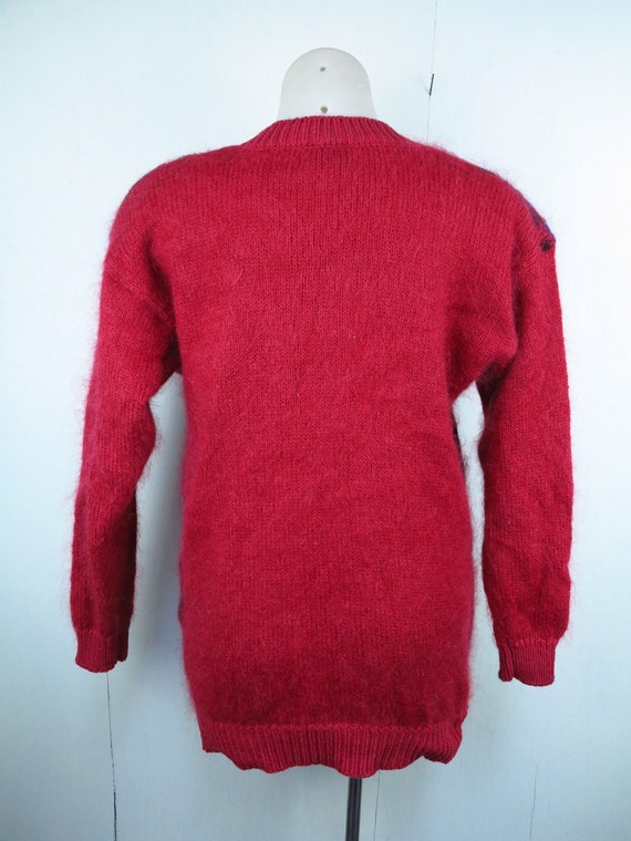 Red Abstract Pattern Cardigan / Vintage Mohair Wo… - image 7