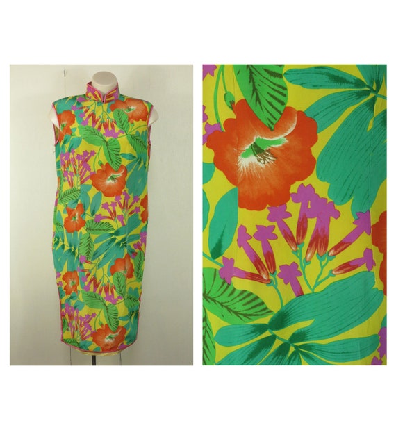 Tropical Cheongsam Dress / Floral Qipao Dress / Ch
