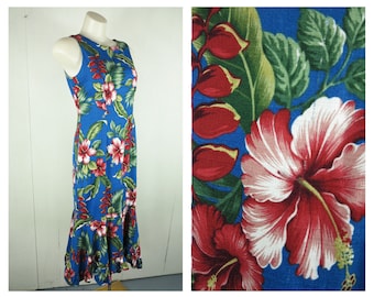 Hawaiian Beach Dress, Sleeveless Tropical Summer Dress, Aloha Dress, Tiki Floral Dress