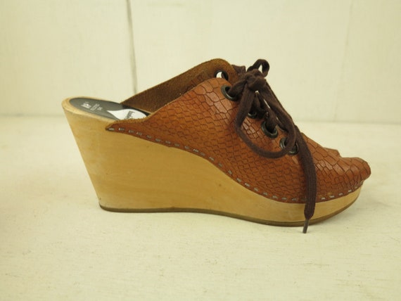 Wooden slip on shoes clearance