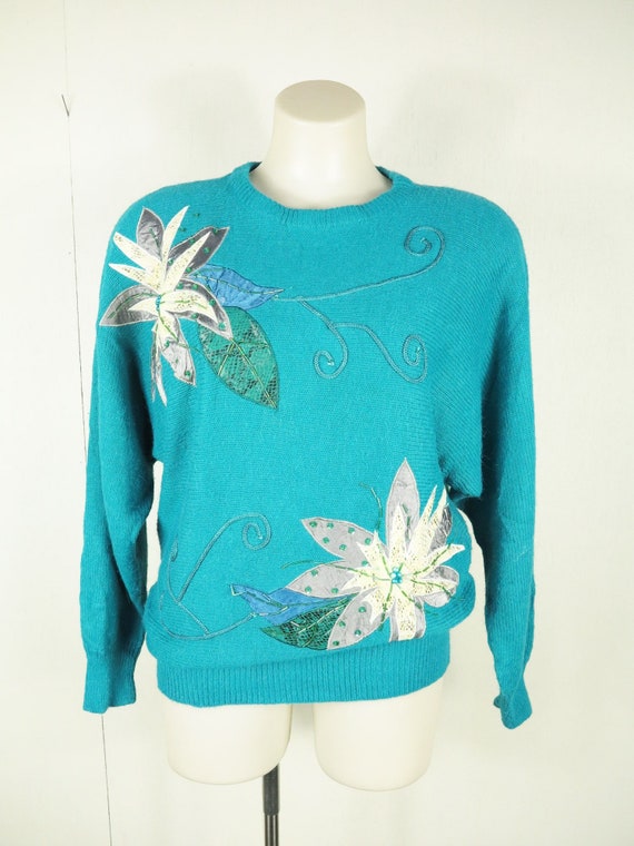 Embellished 80s Jumper / Embroidered Vintage Pull… - image 1