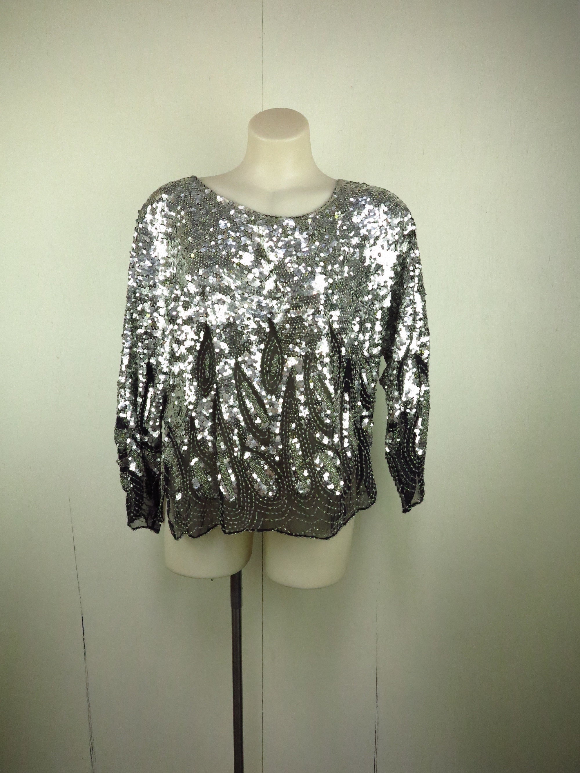 Beaded Silver Silk Top / Sequined Party Top / Novelty - Etsy Australia