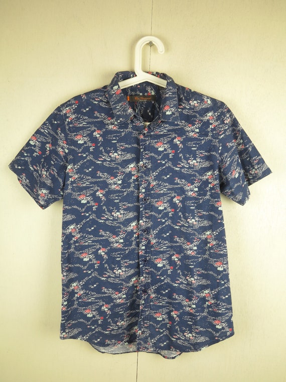 Blue Hawaiian Shirt Mens Tropical Shirt Vintage B… - image 3