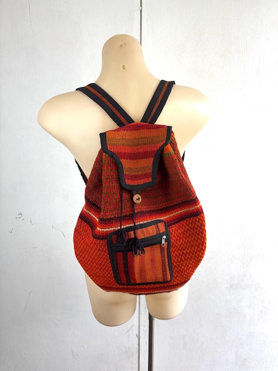 Red Woven Mexican Backpack, Purse From Mexico, Boho Hippie  display picture 2