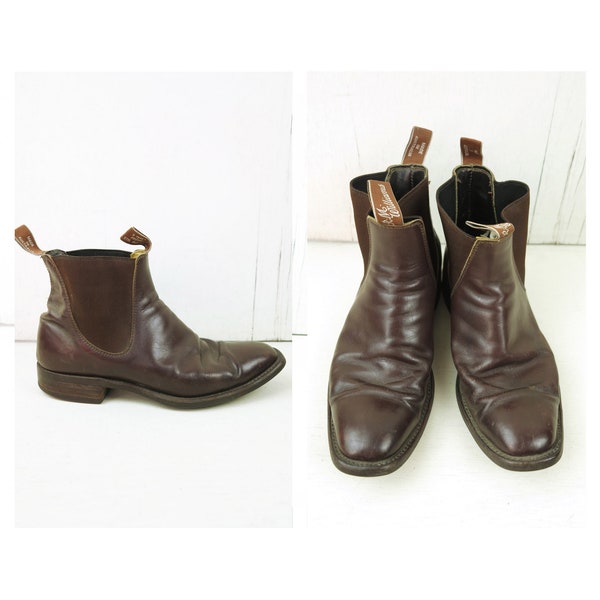 Brown R.M. Williams Boots, Leather Ankle Boots, True Vintage Shoes, Adelaide Chelsea Boots, Made in Australia / Size 8 1/2 G CG