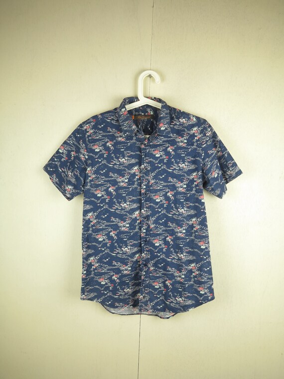Blue Hawaiian Shirt Mens Tropical Shirt Vintage B… - image 2
