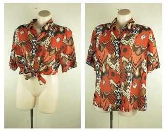 Camisa com estampa animal abstrata, camisa com estampa vintage dos anos 80, blusa padrão dos anos 90, camisa de praia retrô, top grunge exótico