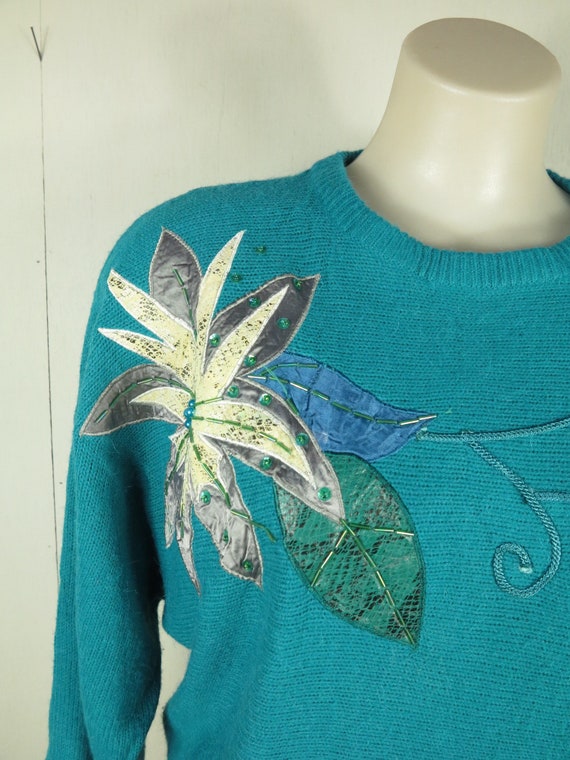 Embellished 80s Jumper / Embroidered Vintage Pull… - image 4