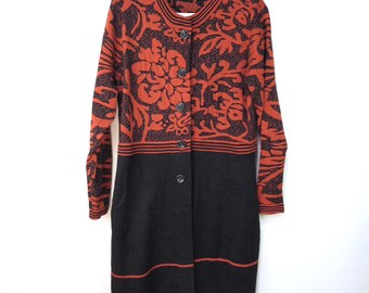 Floral Knit Coat – Vintage Long Cardigan – Paisley Wool Dress – Bohemian Knit Jacket – Retro Long Woolen Boho Coat Gift for Her