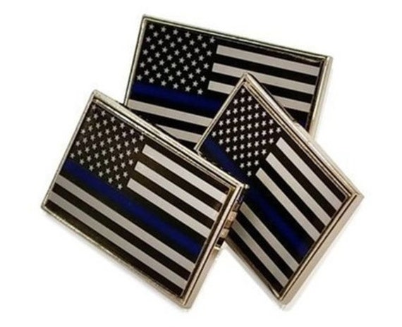 Police Thin Blue Line Flag and USA Flag Pin