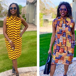 Titi Women Loose Dresses, Bow Neck Tie African Clothing, African Print  Dress, Plus Size Dress, Ankara Dress, Ankara Print Dress XS-Plus