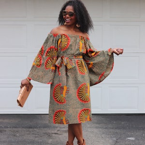 SADE African Print Dress Off the Shoulder Dress XS- Plus Sizes