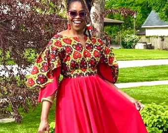 Ruby African Print Midi Dress, Ankara Wax Fabric US XS - Large Available