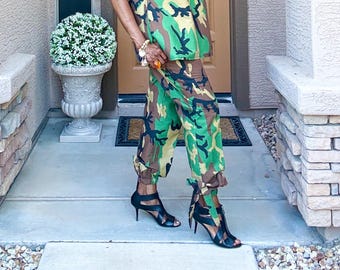 Camouflage Pants- Handmade Cargo Joggers Cotton Plus Size
