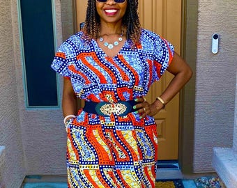 Kim African Print Dresses For Women, Ankara Clothing, Midi Dress Sizes XS-Plus Sizes