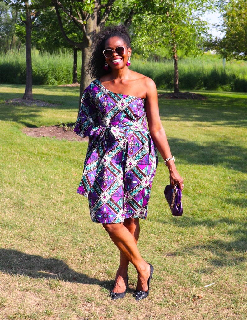 African Dress with One Shoulder African Clothing Elegant Dress for Women Ankara Midi Dress for Party African Fashion