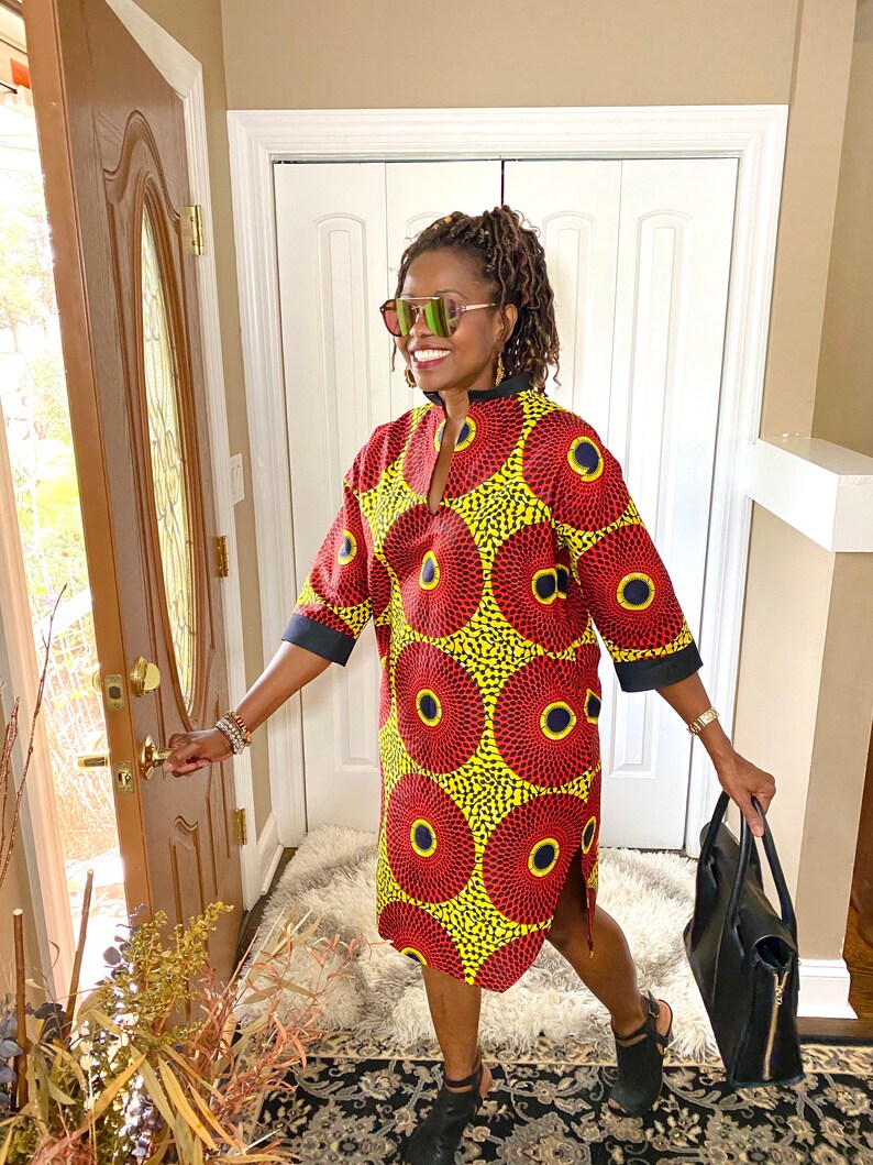 New Office Dress Women\u2019s Midi Dress Kaftan Dress with Pockets African Clothing Shirt Dress Elegant Dress