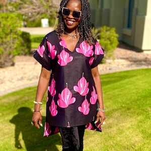 Fumi African Top Women’s Top Ankara Blouse Pink African Print Top XS-Plus Sizes
