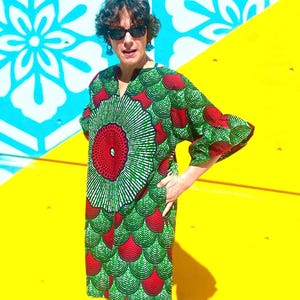 Bola Women’s Dress Summer Midi Dress African Dress African Clothing for Women, Casual Red and Green Dress Fit and Flare Dresses XS-3X