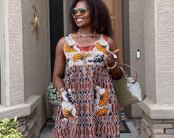 Ana Afrikanisches Druckoberteil Ankara Kleidung für Frauen Kaftan Oberteile Sommer Baumwolloberteil mit aufgesetzten Taschen XS-Plus Sizes
