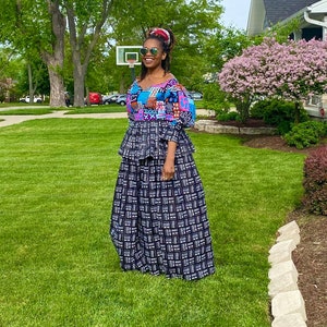 Tola African Dress Peplum African Print Dresses Wedding Guest Dress for Women Elegant Summer Dress Ankara African Wax Print Black and White image 4