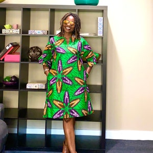 Bola African Dress African Clothing for Women Green African Dress, Casual Ankara Dress Jupe Midi Robe Wax African Fashion L image 1