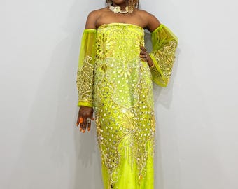 Custom Lace Kaftan Dress: Nigerian Sequin Bubu, Plus Size Available