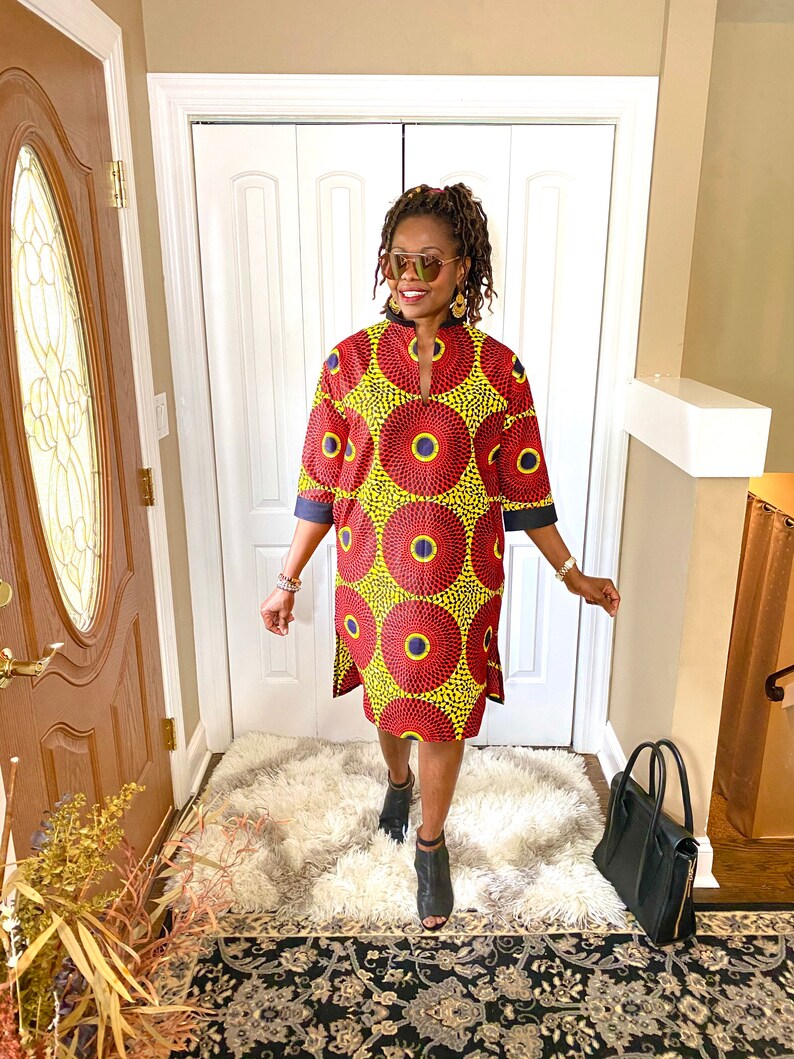 New Office Dress Women\u2019s Midi Dress Kaftan Dress with Pockets African Clothing Shirt Dress Elegant Dress