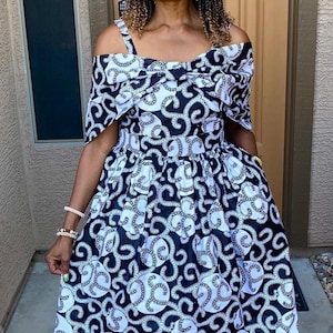 Zena Black and White Dress African Dress for Women Ankara Clothing Summer Cotton Dress XS-Plus Sizes