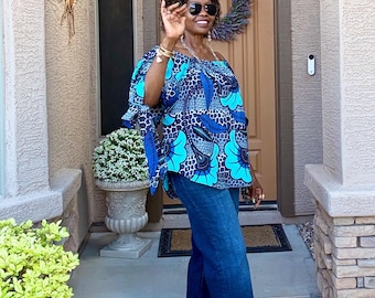 Sona African Print Top Ankara Clothing For Women Kaftan Tops Summer Off The Shoulders Cotton Top XS-Plus Sizes