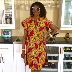 Sala African Top With Pockets, Ankara Clothing, African Dress With Side Slits Summer Cotton Dress XS-Plus Sizes