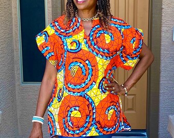 Bula African Print Kaftan Top: Women's Ankara Tunic, XS-3XL