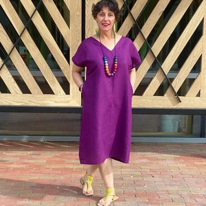 Sona Linen Dress Linen Tunic Purple Linen Dresses  With Pockets Loose fit Dress For Women XS-L