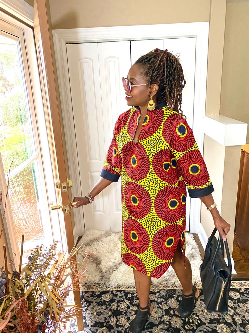 New Office Dress Women\u2019s Midi Dress Kaftan Dress with Pockets African Clothing Shirt Dress Elegant Dress
