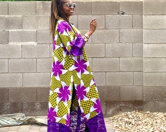 Parsley Women's Kimono Loose Long Kimono Jacket African Clothing Purple Women's Duster Medium - Plus Size