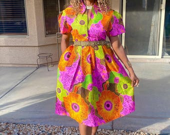 Sue African Print Dress Front Zip Ankara Clothing Pink Modest Dress For Summer Front Zipper Women’s Cotton Outfit XS-Plus Sizes