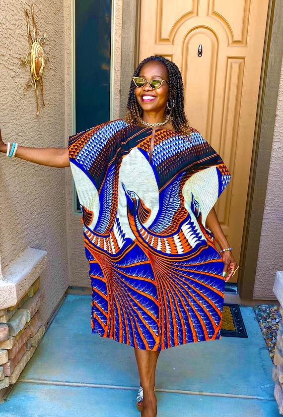 cotton kaftan midi dress Tolu African Print Dress - Kaftan Midi Dress for Women, Cotton Beach  Vacation Outfit, XS-2XL