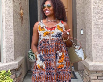 Ana African Print Top Ankara Clothing For Women Kaftan Tops Summer Cotton Top With Patch Pockets XS-Plus Sizes