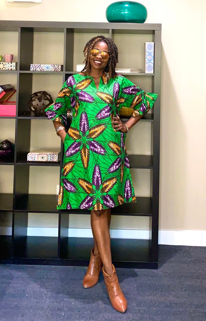 Bola African Dress African Clothing for Women Green African Dress, Casual Ankara Dress Jupe Midi Robe Wax African Fashion L image 5