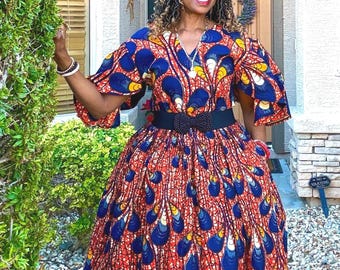 Jazz African Print Dress - Brown Ankara Midi Dress For Women