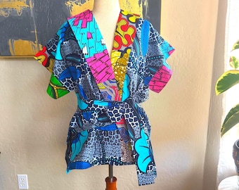 Soro Handmade Kimono Patchwork Jacket, African Print Top, XS-Plus Sizes