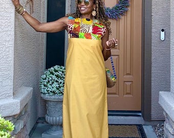 Yelu Women’s Yellow Dress African Maxi Dress For Women African Print Dress For Summer XS- Plus Sizes