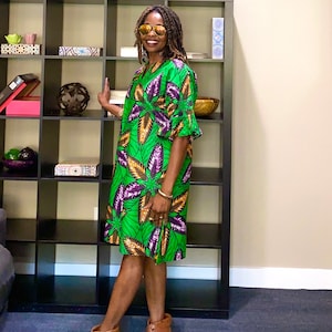 Bola African Dress African Clothing for Women Green African Dress, Casual Ankara Dress Jupe Midi Robe Wax African Fashion L image 3