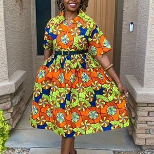 Sue Ankara Women Clothing, African Shirt Dress, Midi Custom Dress, Loose Fit Dress, African Casual Dress for Women XS-Plus Size